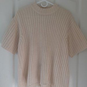 Cable Knit Short-Sleeve Top (High Collar)